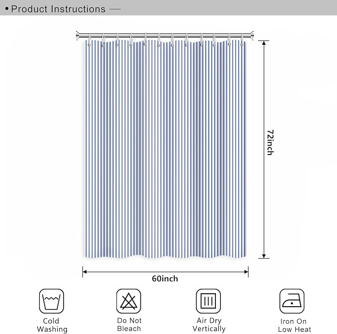 Abstract Stripes Fabric Bathroom Shower Curtain Sky Blue Lines Modern Minimalist Shower Curtain with Hooks Polyester Waterproof Artistic Decor, 60x72 Inch