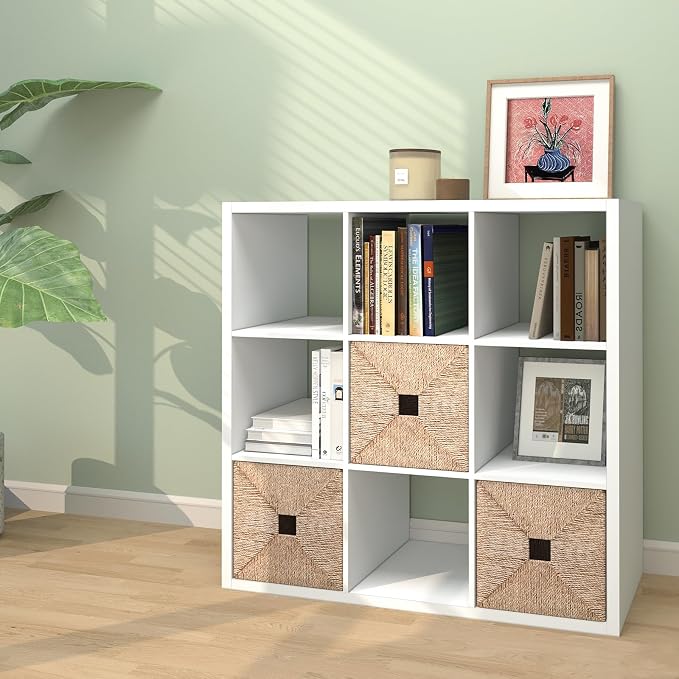 CTESNE【2026 Wooden Thick Frame 9 Cube Storage Organizer Shelf with Anti-Tipping Kits + Reversible Open Back Bookcase, Horizontal and Vertical Dual-use（White,11inch）