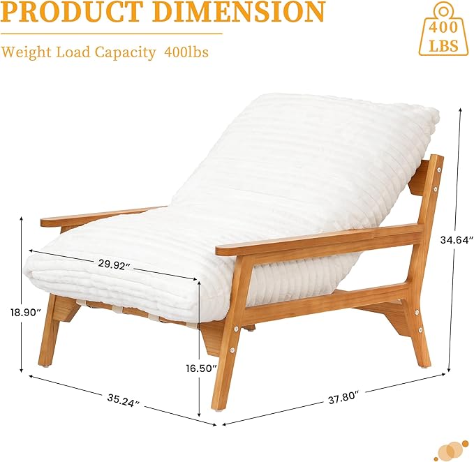 WJShome Modern Accent Chair, Comfy Chaise Lounge Chair with Ash Wood Armrest, Upholstered Armchair with Soft Cushion for Bedroom Balcony Lounge Reading Room, Beige