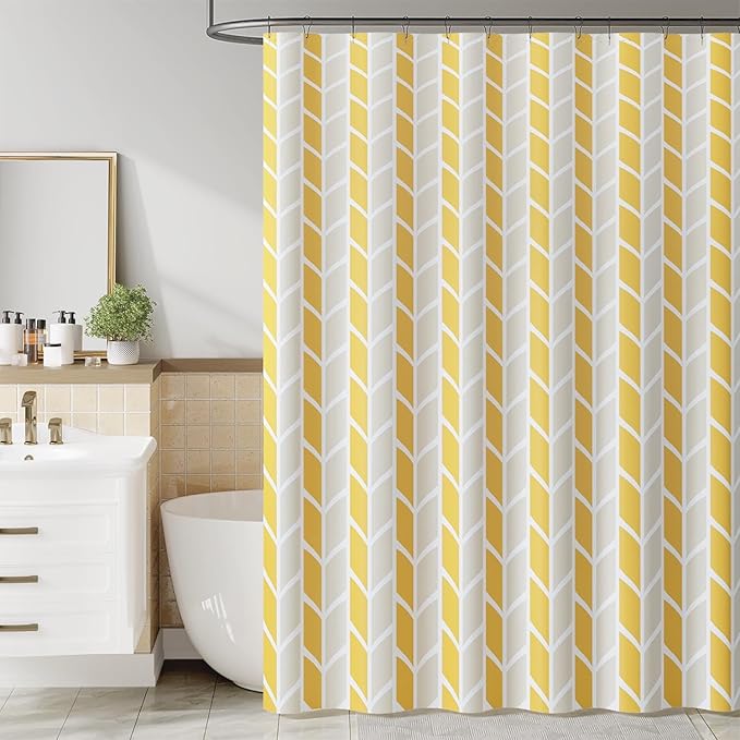 jinchan Yellow and White Shower Curtain Chevron Arrow Geometric Farmhouse Shower Curtains for Bathroom Waterproof Fabric Shower Curtain Modern Shower Curtain Set with Hooks 70x72 inches