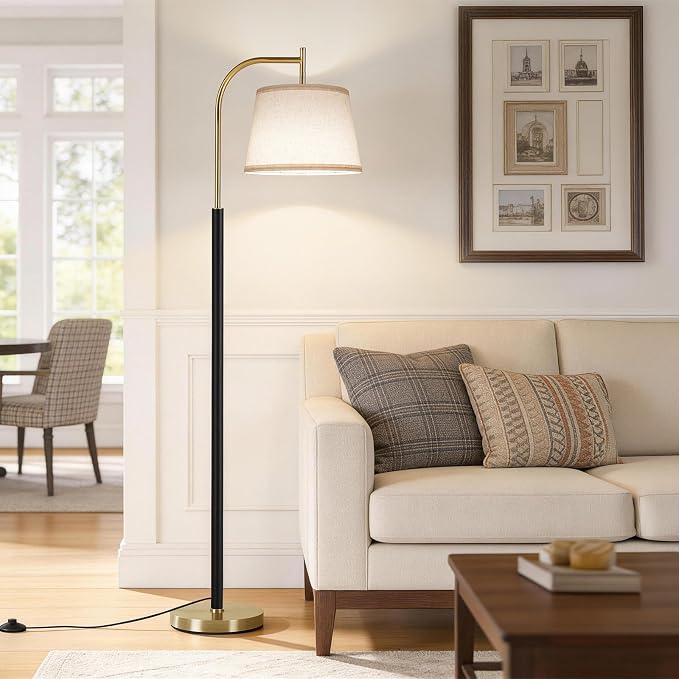SUNMORY Wood Floor Lamp for Living Room, Mid Century Modern Floor Lamp with 3 Color Temperatures Bulb, Arc Standing Lamp with Adjustable Lampshade, Tall Reading Lamp for Bedroom, Corner, Office