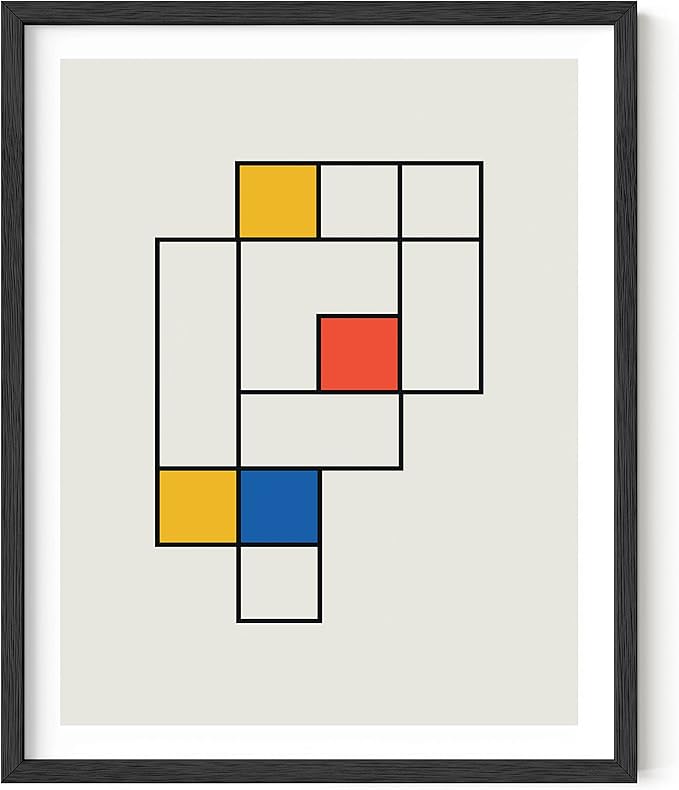 HAUS AND HUES Bauhaus Modern Mid Century Wall Art Print - Geometric Wall Art Decor, Retro Wall Art, Abstract Mid Century Wall Decor, Modern Art Print (Black Frame, 16x20)