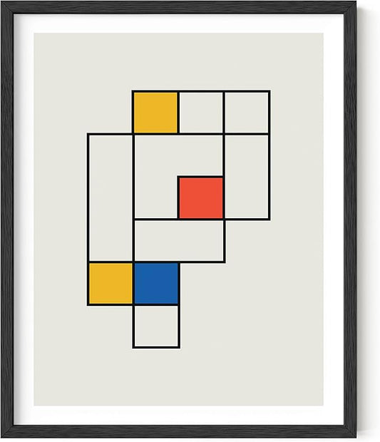 HAUS AND HUES Bauhaus Modern Colorful Abstract Wall Art - Retro Mondrian Poster, Mid Century Modern Wall Art Work, Abstract Art, Retro Poster, Mid Century Wall Art (Unframed, 16x20)