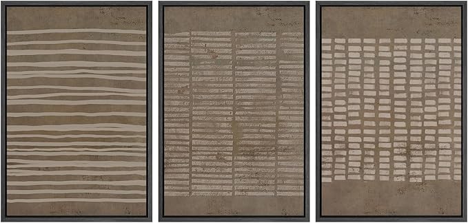 SIGNWIN Framed Canvas Print Wall Art Set Grunge Geometric Brown Line Art Graffiti & Street Art Abstract Illustrations Modern Art Decorative Nordic for Living Room, Bedroom, Office - 16"x24"x3 Black