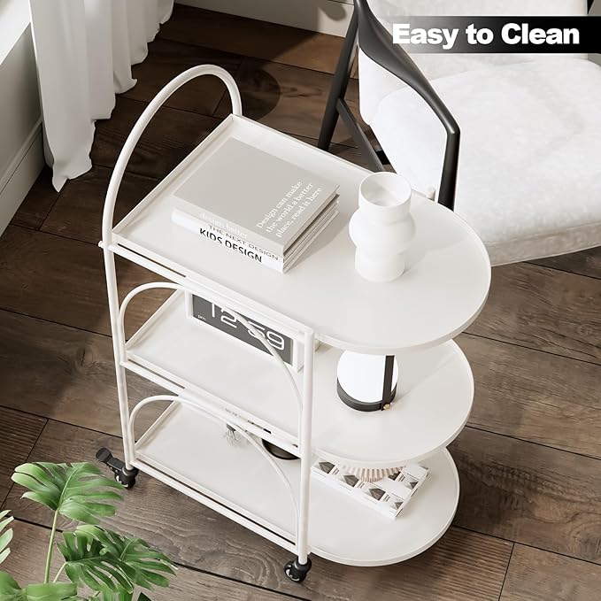 XIV Bar Cart, Metal Serving Cart for Home, Drink Cart, Rolling Beverage Cart with Lockable Wheels, Mobile Rolling Cart for Kitchen and Living Room (White)