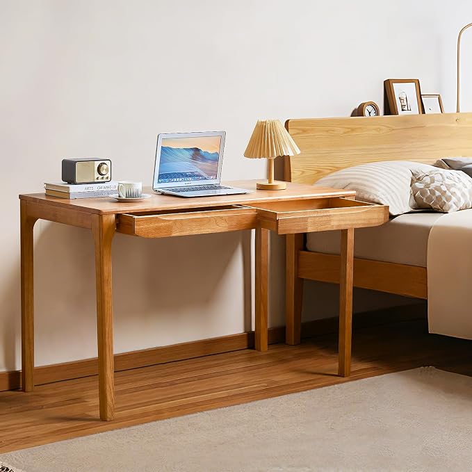 Widen Solid Wood Desk with Drawers,47"X24" Wood Writing Desk for Small Space,Student Computer PC Desks,Home Desks for Work,Gaming Study Desk for Bedroom Escritorios Desk Table (Natural, 47")