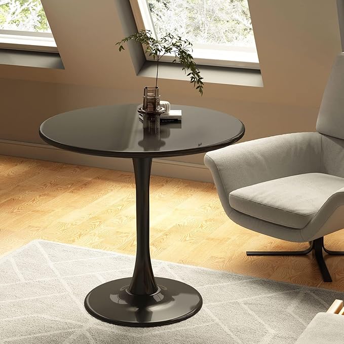 23.6 Inch Black Round Dining Table,Mid-Century Modern Black Tulip Table Kitchen Dining Table with MDF Table Top and Pedestal Base for Home Kitchen 2-4 Person