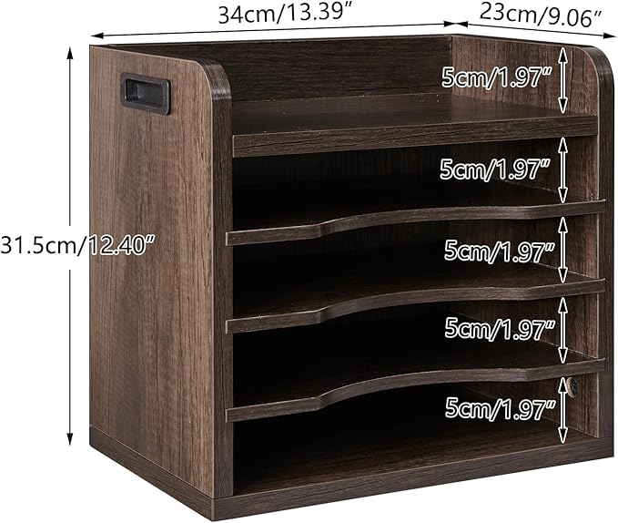 YMYNY Desktop File Organizer with Handle, Document Letter Mail Tray Sorter with 3 Adjustable Shelves, 5 Tiers Paper Holder for Home Office Desk, Black Gray,13.4 * 12.4 * 9.06" UHBC006G