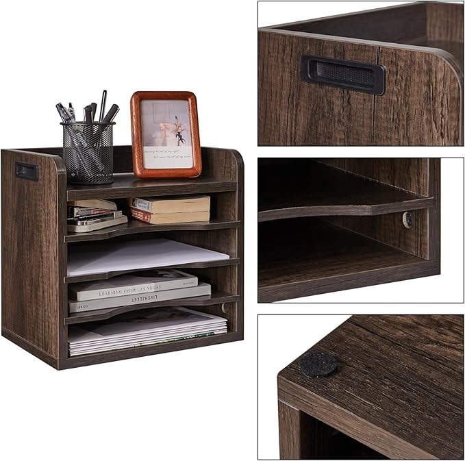 YMYNY Desktop File Organizer with Handle, Document Letter Mail Tray Sorter with 3 Adjustable Shelves, 5 Tiers Paper Holder for Home Office Desk, Black Gray,13.4 * 12.4 * 9.06" UHBC006G