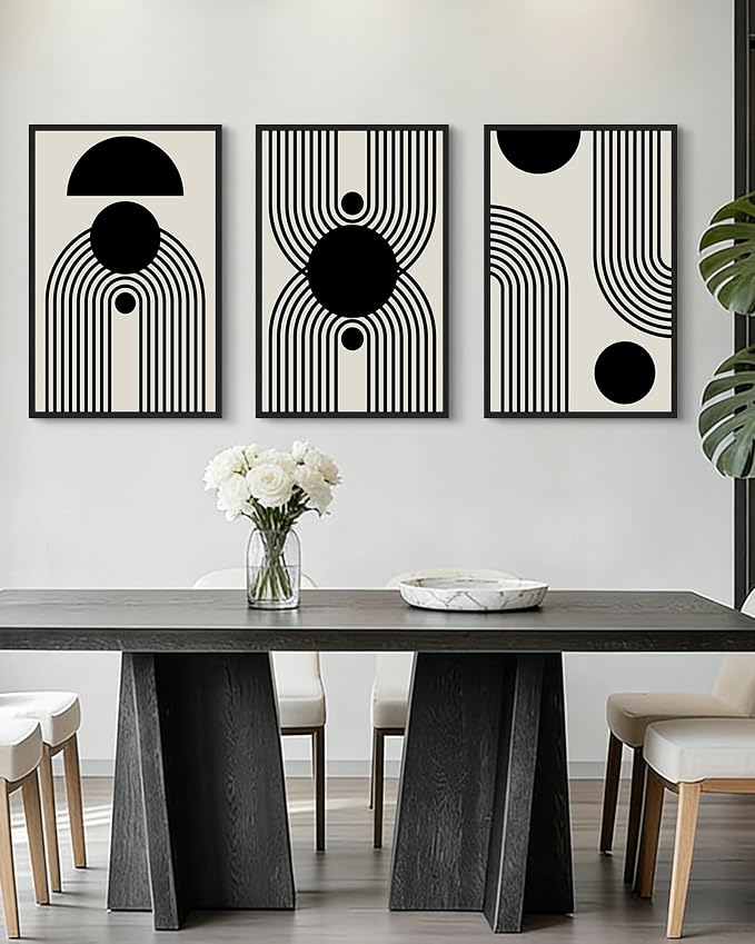 Drsoum Lager 16x24in Black and White Abstract Framed Wall Art Decor Duotone Minimal Dark Brush Stroke Prints Shapes Illustrations Modern Art Decorative Ready To Hang - Black Framed