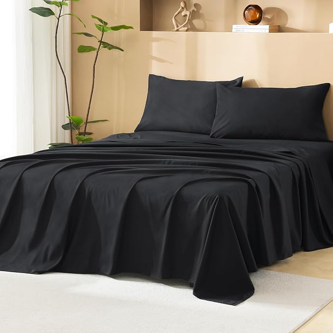 Litanika Super King Plus Size Comforter Set with Sheets Black - 7 Pieces Bed in a Bag Oversized King Boho Tufted Complete Bedding Sets with Comforter, Sheets, Pillowcases & Shams