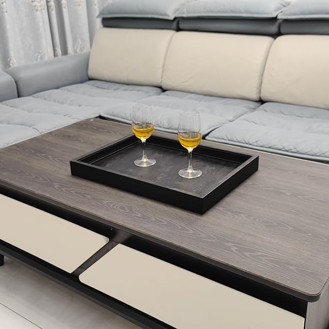 20 x 14 inches High-End Light Luxury Leather Rectangle Oversized Service Tray for Ottoman Tray, Coffee, Food, Family Dinner, Picnic, Party Essentials (Black, 20 x 14 inch)
