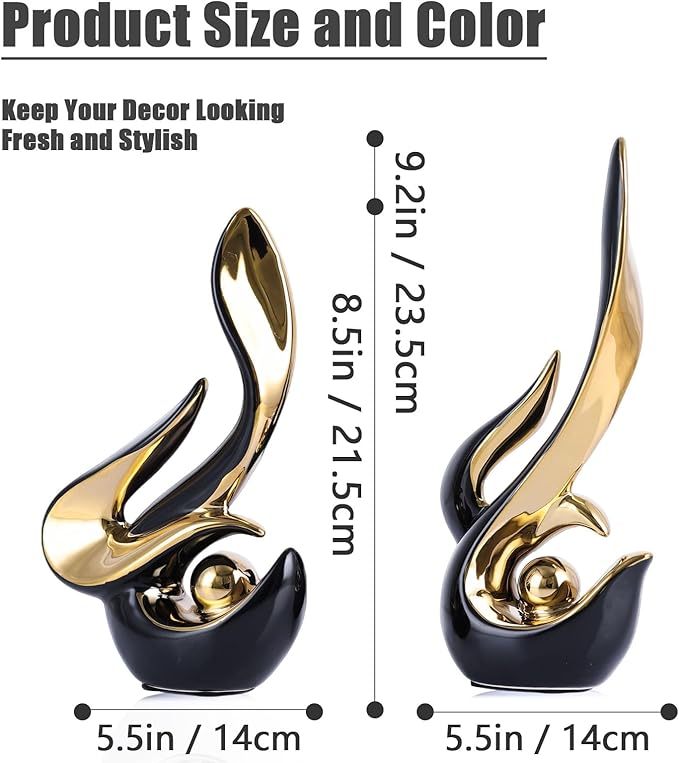 XMGZQ Mid Century Modern Abstract Art Home Decor Accent,Porcelain Statues for Living Room Coffee Table Centerpieces for Dining Room,Ceramic Sculptures and Gold Knick Knacks for TV Stand Decor (Black)