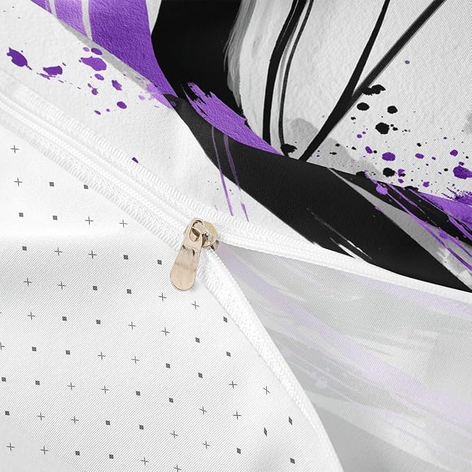 Erosebridal Black and Purple Duvet Cover | Geometric Striped Bedding Sets for Girls Modern Contemporary Art Bed Set Boys Adults Boho Minimalist Aesthetic Art Bed Cover King 3 Pieces