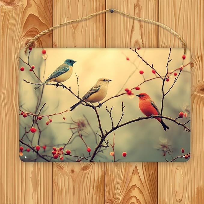 Artistic Retro Bird Wooden Sign, Floral Vintage Art for Home Aesthetics Lovers, 12x8 Inches Wood Decors, Ideal for Boho-Inspired Homes & Garden Spaces
