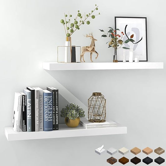 White Floating Shelves for Wall-24in Wall Mounted Display Ledge Shelves Perfect for Bedroom Bathroom Living Room and Kitchen Decoration Storage (Set of 2)