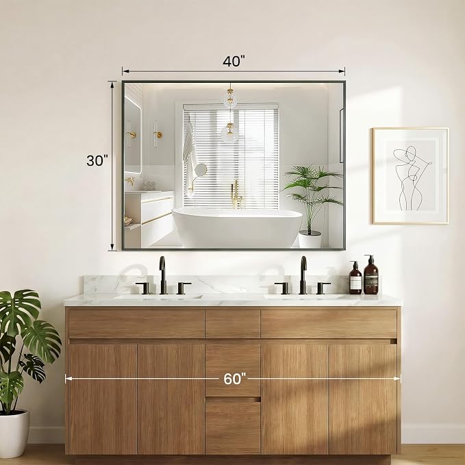 Sweetcrispy Bathroom Mirror for Over Sink, 30" x 40" Rectangle Wall Mount Mirrors with Metal Frame, Modern Vanity Mirror with Tempered Glass, for Home Decor, Anti-Rust, Black
