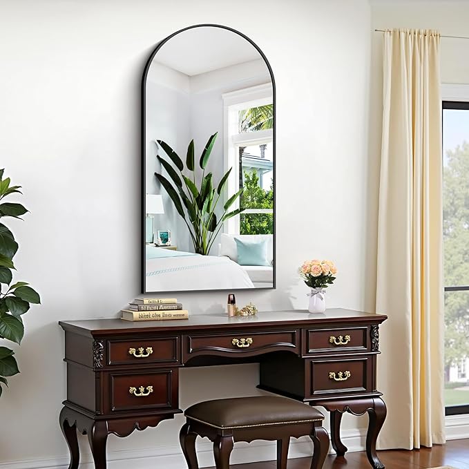 CIRCUMI Arched Wall Mirror, 22"x44" Black Arched Mirror with Tempered Glass, Metal Frame, Large Size for Bathroom, Living Room,Entryway,Over Sink, Arch Mirror for Decor,Shatterproof&Crystal-Clear