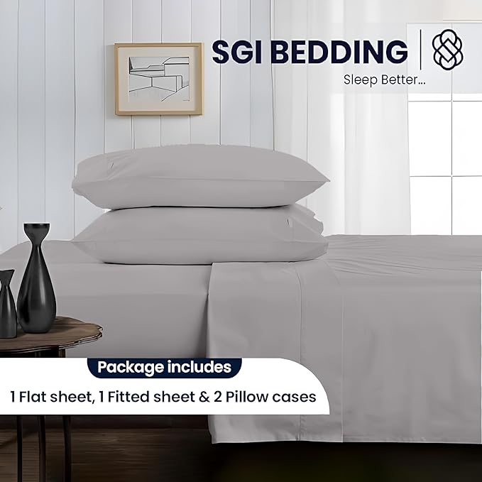 SGI bedding 100% Egyptian Cotton Sheets RV King Size 600 Thread Count Sheets Set, Soft, Cooling, 15" Deep Pocket, Luxury Hotel Bedding, Breathable, Durable - Light Grey