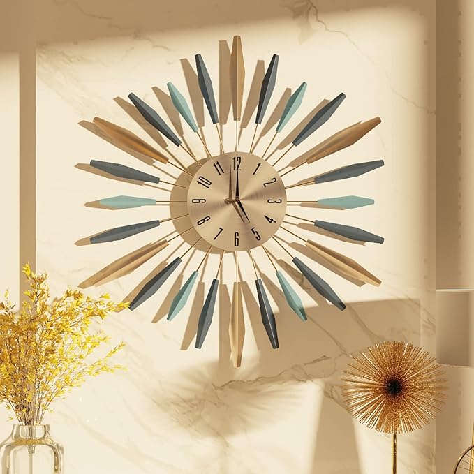 YISITEONE 28 Inch Large Wall Clock Metal Decorative, Mid Century Silent Non-Ticking Big Clocks, Modern Home Decorations for Living Room,Bedroom,Dining Room,Office