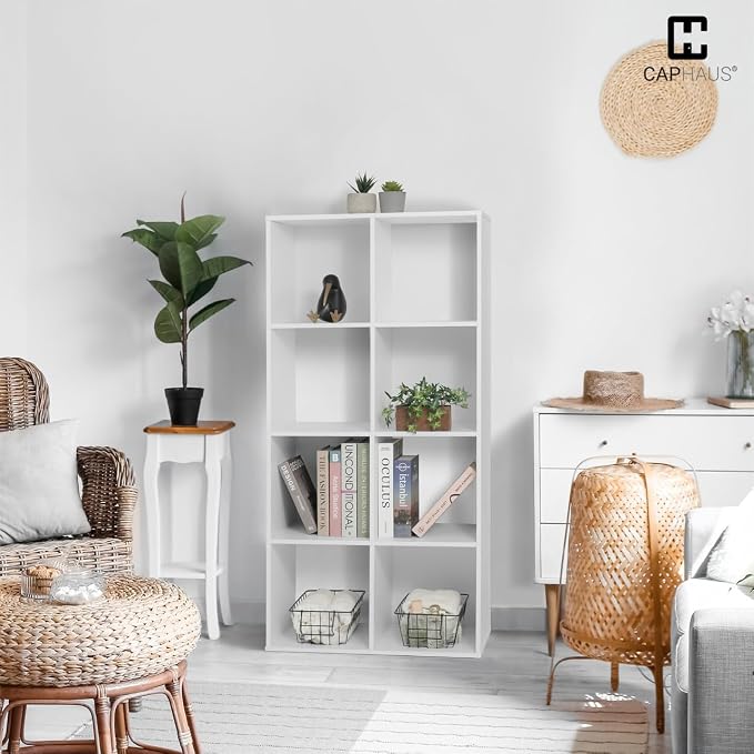 CAPHAUS Sturdy Room 11-Inch Cube Storage Organizer Shelf, with Thick Exterior Edge, Storage Shelf Divider w/Back, Bookcase, 8-Cube, Rustic Grey Oak