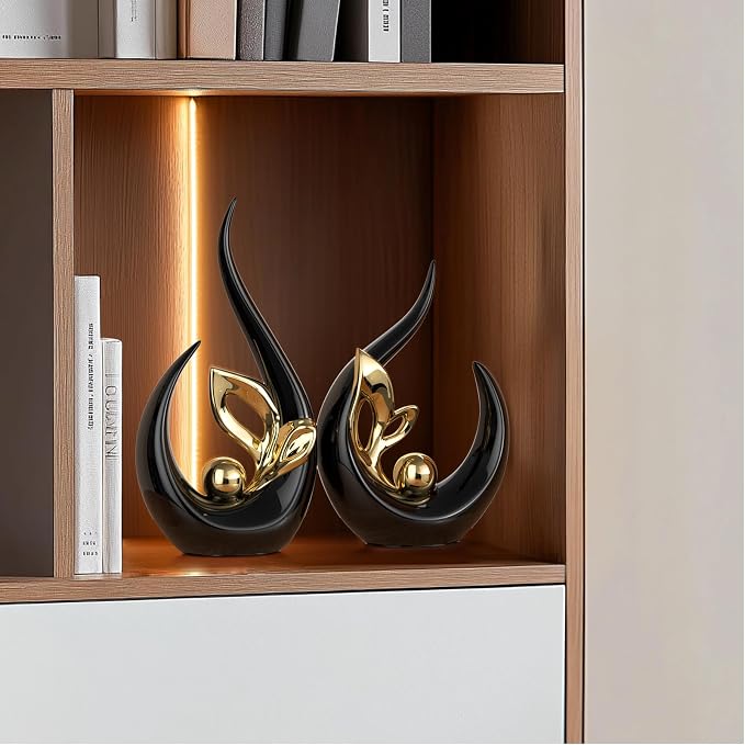 Black Gold Home Decor Accent,Abstract Ceramic Statue and Sculptures for Living Room,Mid Century Modern Decor for Desktop Bookshelf tv Stand Fireplace Coffee Table Centerpieces Decorations