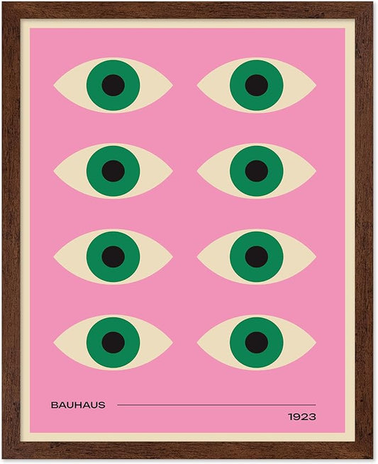 Poster Master Bauhaus Poster - Green Eyes Print - Graphic Design Art - Geometric Art - Chic Boho Art - Mid Century Modern Art - Abstract Art - Living Room or Bedroom Decor - 16x20 Brown Framed