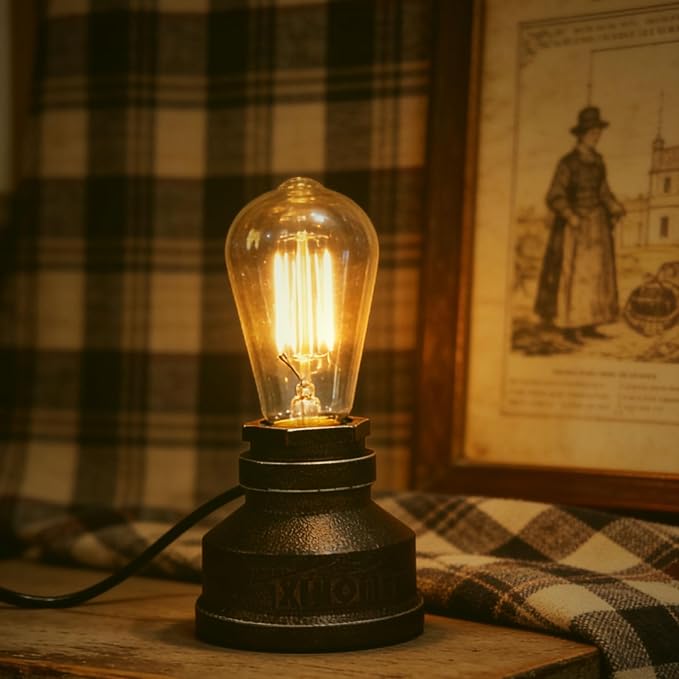 Vintage American Village Style Desk Light Creative Table Lamp Iron Steel Water Pipe Table Night Lights,Rustic Loft Industrial Steampunk Retro Base E26 Holder Fitting Lighting Fixture LED Edison