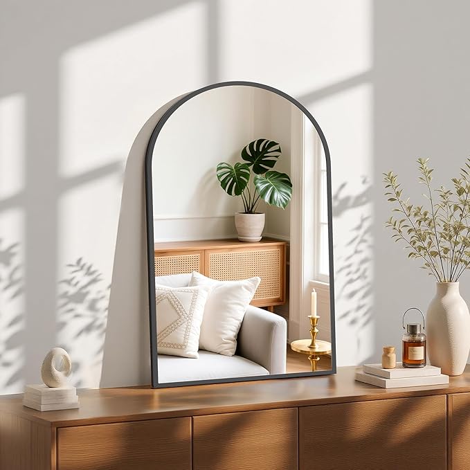 Sweetcrispy 20"x30" Arched Black Bathroom Mirrors for Wall | Bathroom Mirrors for over sink, Metal Framed with HD Shatter-Proof Glass for Entryway, Living Room, Bedroom