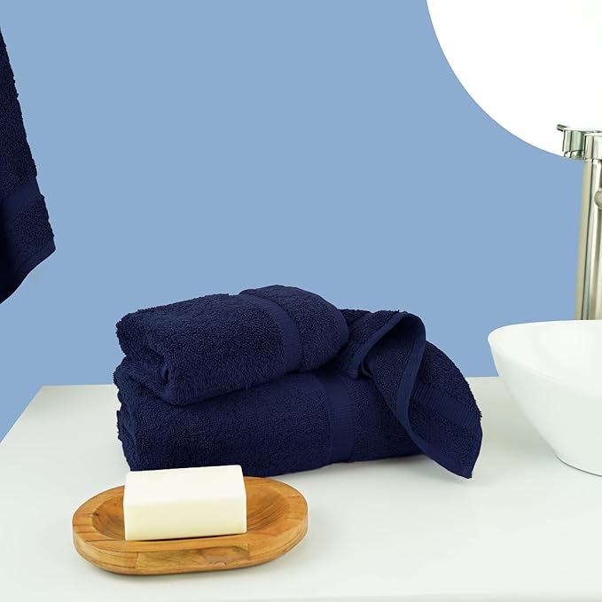 Chakir Turkish Linens | Hotel & Spa Quality 100% Cotton Premium Turkish Towels | Soft & Absorbent (3-Piece Towel Sets, Navy)