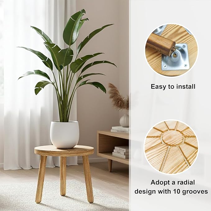 Delma Wood Plant Stands Indoor, 3-Pack Single Plant Stand for 7-10 Inch Pots, Mid-Century Modern Plant Stool, Tall Plant Stand for Large Plants for Living Room, Balcony, Office (Light Brown, 3-Pack)