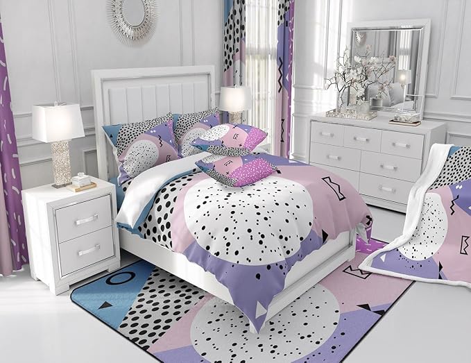 Manfei Memphis Duvet Cover Set King Size, Abstract Geometric Retro Bedding Set 3pcs for Kids Girls, 80s or 90s Fashion Style Comforter Cover Soft Polyester Quilt Cover with 2 Pillowcases,No Comforter