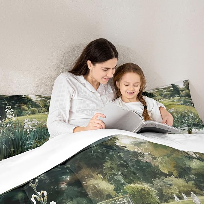 Erosebridal Vintage Floral Toddler Bedding Set Rustic Wildflowers Aesthetic Comforter Set Countryside Oil Painting Scenery Down Comforter for Kids Teens Country Plants Flowers Bed Set Bedroom Decor