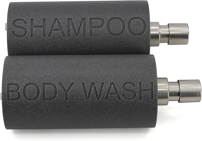 Resin 2 Pack Shampoo, Conditioner or Body Wash Dispenser Set, Luxurious Refillable Pump Bottles with Matte Pump Top and Embossed Text, Durable Design for Bathroom and Shower