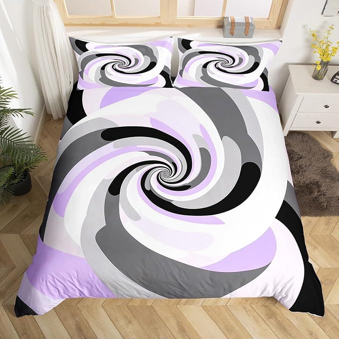 Erosebridal Geometric Circles Comforter Cover Full for Kids Boys Girls,Purple Grey Black White Duvet Cover,Abstract Art Bedding Set,Mid Century Minimalist Bed Set with 2 Pillowcases Bedroom Decor