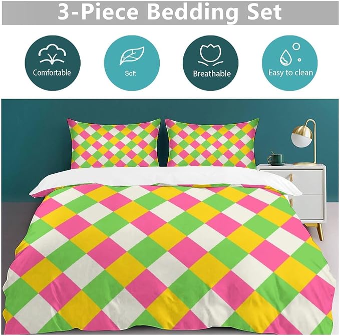 Rainbow Duvet Cover Set, Rainbow Lines Pattern Spectrum of Colors Abstract Art Decorative，Aesthetic Abstract Art Bedding 3 Piece (1 Duvet Cover 102"x90" + 2 Pillow Sham 20"x30")