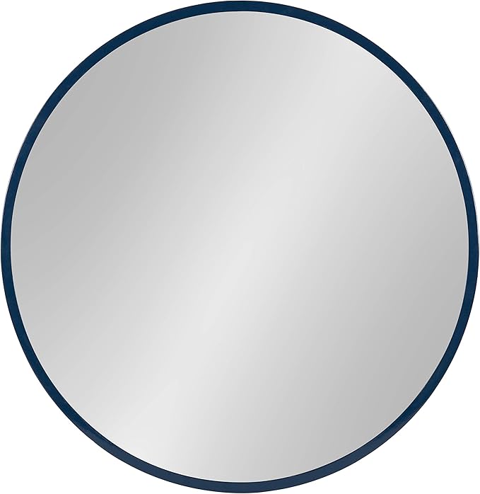 Kate and Laurel Travis Round Wood Wall Mirror, 21.6" Diameter, Navy Blue, Modern Wall Décor Accent