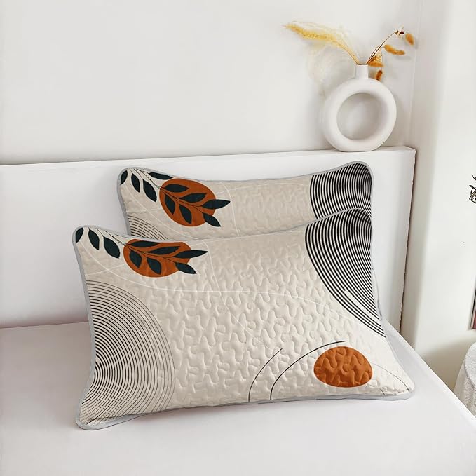 AILONEN Boho Mid Century Bedding Sets,Vintage Geometry Quilt Set King Size,Modern Minimalist Simplistic Bedspread Coverlet - Soft Lightweight 3Pcs 1 Quilt with 2 Pillowcases,Brown