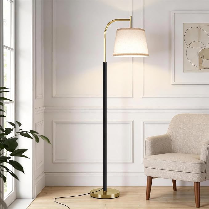 SUNMORY Wood Floor Lamp for Living Room, Mid Century Modern Floor Lamp with 3 Color Temperatures Bulb, Arc Standing Lamp with Adjustable Lampshade, Tall Reading Lamp for Bedroom, Corner, Office