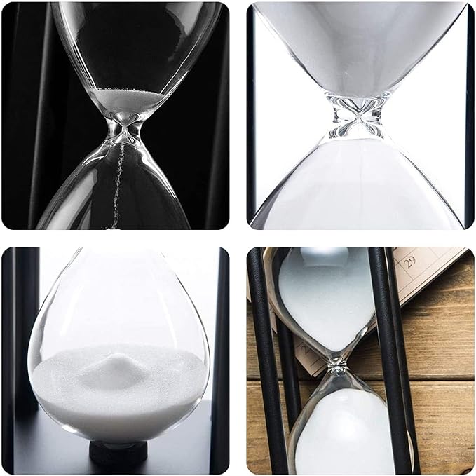 Hour Glasses with Sand 60 Minutes, Hourglass Sand Timer Decoration for Kids, 1 Hour Sand Clock Watch for Room Birthday Tea Coffee Table Book Shelf School Game Ornament Wooden (White Sand)