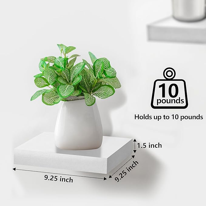 Sorbus 9X9 Inch Floating Shelves for Wall – Square Floating Shelf with Invisible Mounting Bracket for Kitchen, Bedroom, Living Room & Bathroom Decor – Rustic Showcase Wall Shelf (White, 3 Pack)