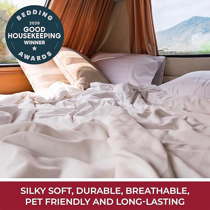 Mellanni RV Short Queen Sheets - 4 PC Iconic Collection Bedding - Hotel Luxury, Extra Soft, Cooling Bed Sheets - Deep Pocket up to 10 inch (RV/Short Queen, Blue Nova)