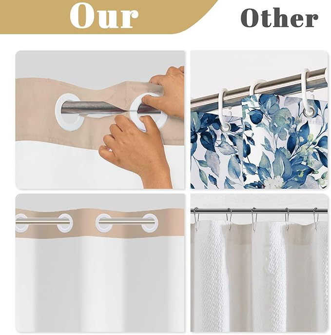 No Hook Shower Curtain with Removable Snap in Liner, Nautical Sailboat Coastal Ocean Sail Print, 71W x 74H Waterproof Fabric Double Layer Bath Curtain with Mesh Top for Bathroom