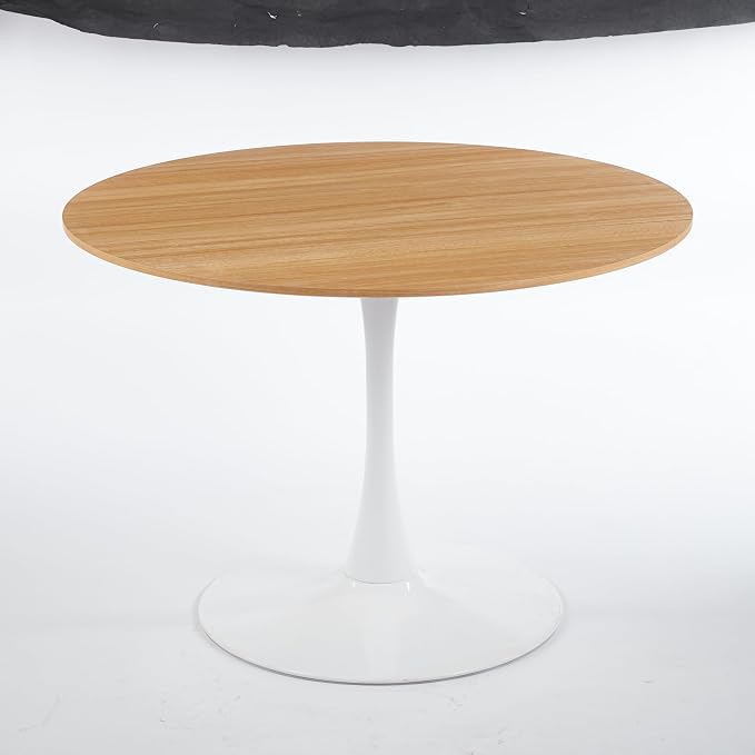 Round Dining Table, Modern Tulip Kitchen Table with Thickened Tabletop & Sturdy Pedestal Base, Tulip Shape Table for Small Places, Office, Cafe (Oak, 42.1 inches)