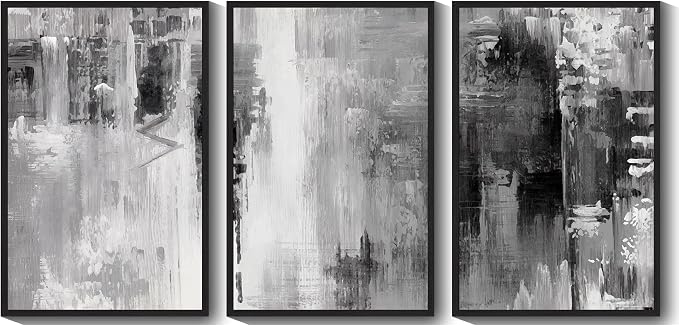 KUVIOKE Black Abstract Framed Canvas Wall Art Minimalist Graffiti Pastel Wall Decor Modern Art Painting for Bedroom Hallway 24x36in (Black Framed)
