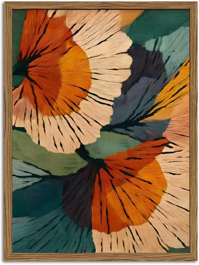 Framed Abstract Floral Wall Art, Boho Vintage Flower Pictures Wall Decor, Mid Century Modern Botanical Paintings Canvas Prints for Living Room Bedroom Office 16x24 inch