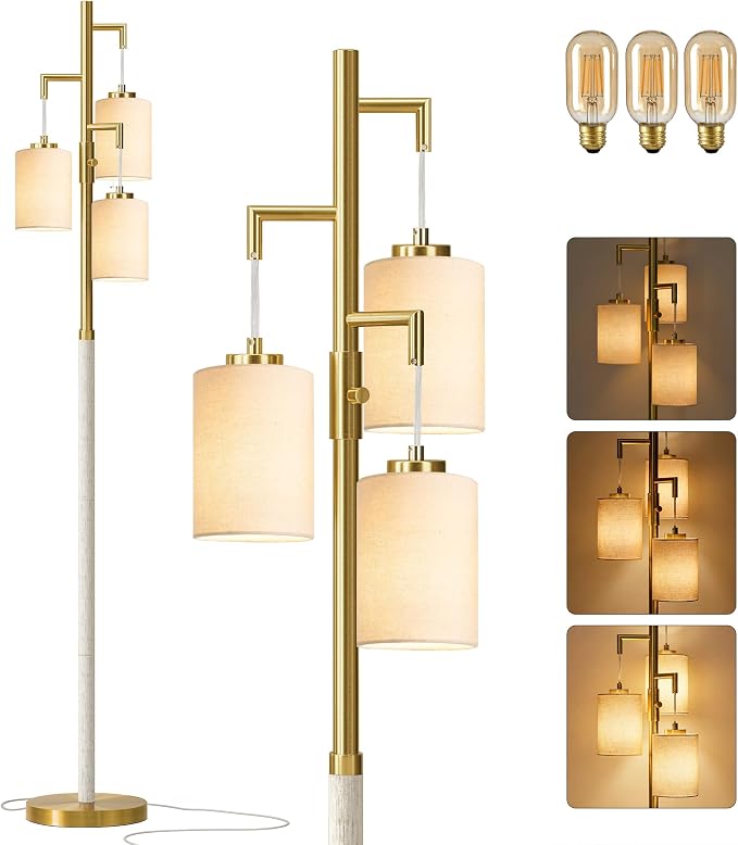 G-SAFAVA 70" Dimmable Floor Lamp Wood Floor Lamps for Living Room Bedroom Mid Century Modern Floor Lamp Gold Standing Lamp Tall Lamps for Office Nursery Reading Elegant Stand Up Lamp, 3 Bulbs Included