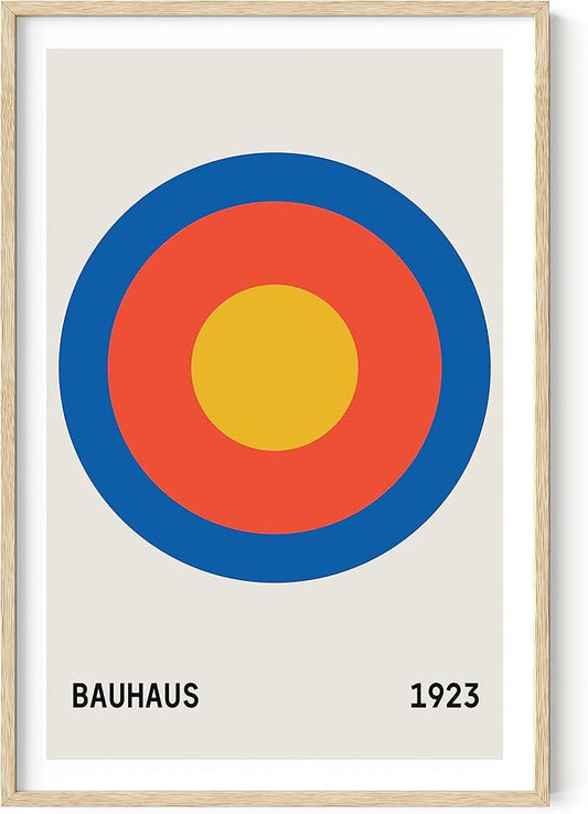HAUS AND HUES Bauhaus Wall Art - Geometric Layered Circle Print (Beige Frame, 24x36)