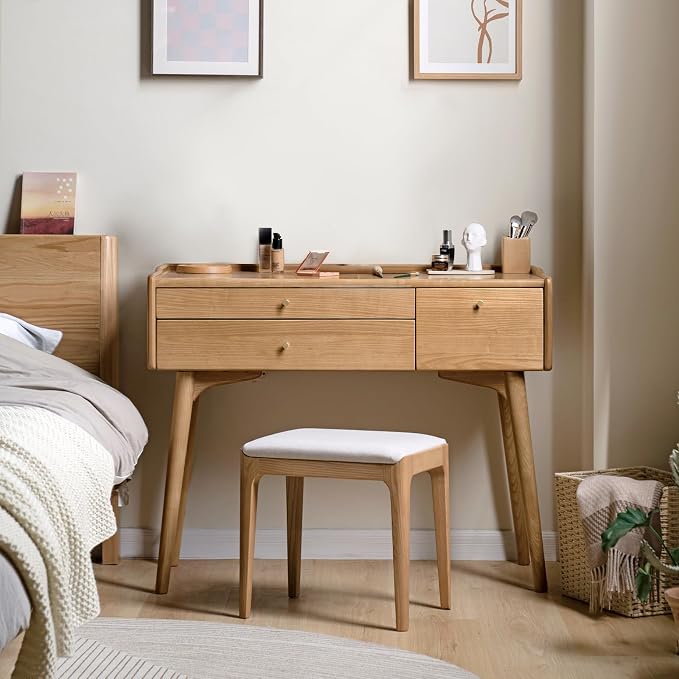Small Vanity Desk, Solid Wood Dressing Table with Drawer Divider, Study Desk and Vanity Desk for Bedroom, 18" D x 31" W x 32" H