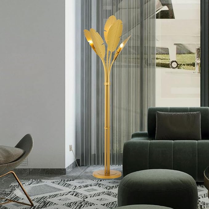 TOCHIC Coastal Floor Lamp, Coconut Palm Tree Floor Lamp for Living Room with Foot Switch 67 inch Tall, Modern Gold Standing Lamp Tropical Reading Lamp for Bedroom, Home Office